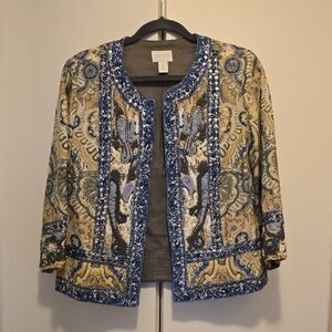 Chico's Blue and Gold Paisley Blazer